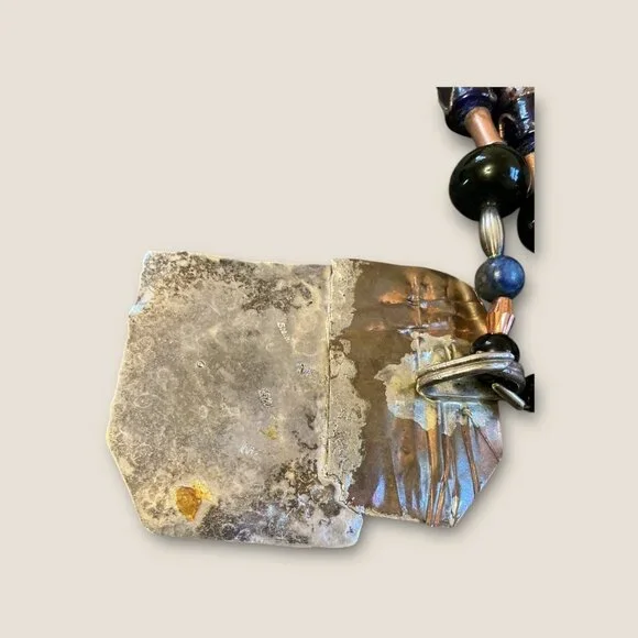 Handmade  Sterling Mixed Media Beaded Necklace With Dichroic Glass & Stone Penda - Picture 9 of 9